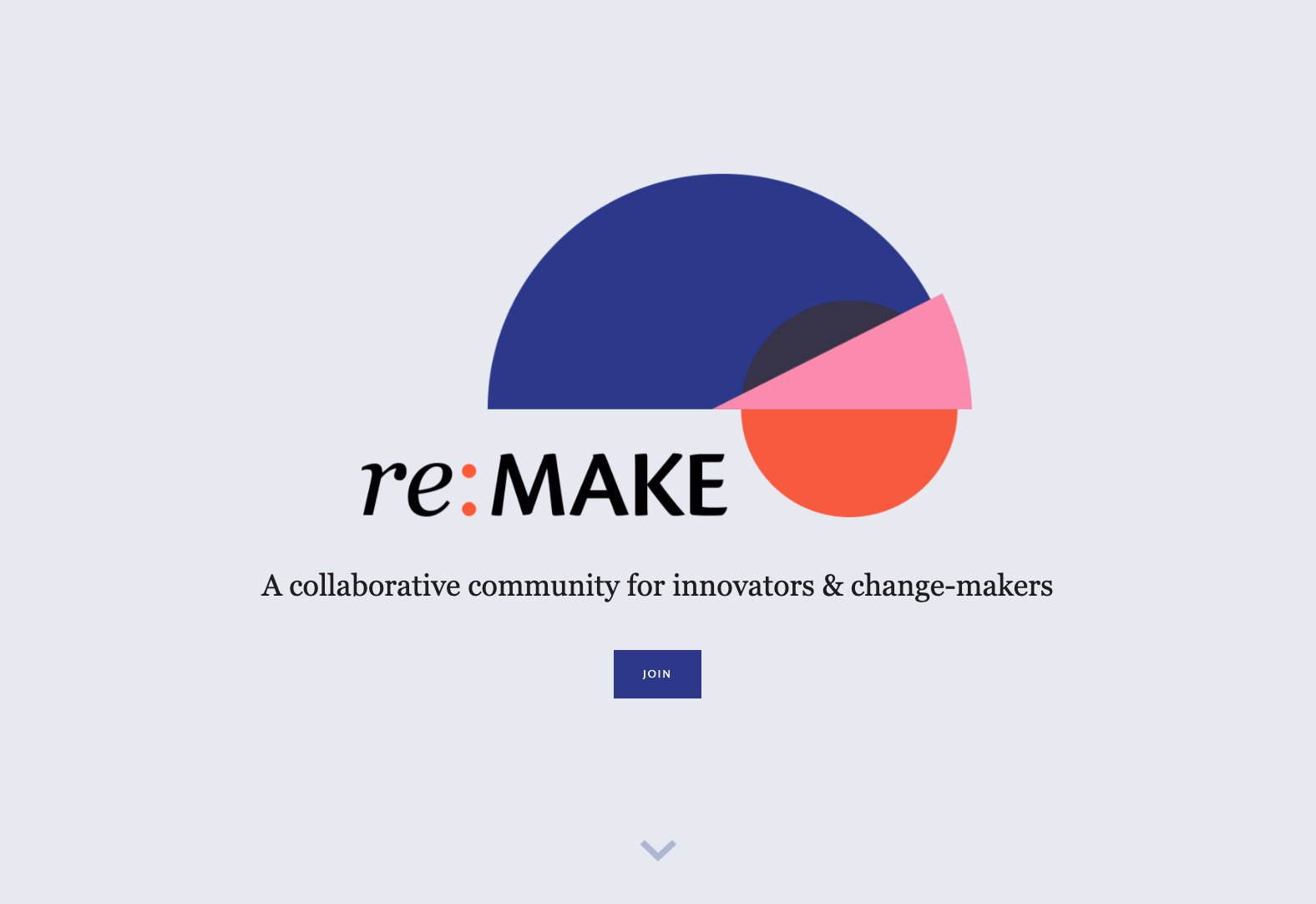 re:MAKE community platform landing page with bold geometric shapes and collaborative community messaging.